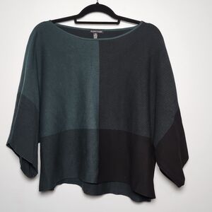 Eileen Fisher Dark Green Black Colorblock Top Size M Tencel Lyocell